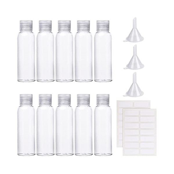 60ml Flacons Vide de Voyage 10 Pièces Bouteilles de Voyage Contenant Voyage Petite Bouteille Plastique avec Seringue Entonnoi