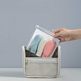 HYF Lot de 3 flacons de voyage étanches rechargeables 60 ml avec étiquette et sac de transport transparent pour shampooings