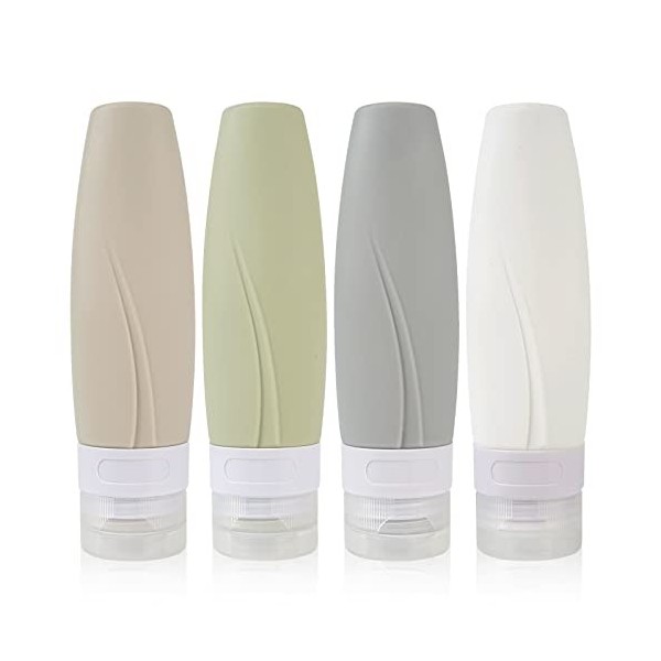 Flacon Vide Voyage Silicone, 4Pcs 90ml Ensemble Petites Bouteille de Voyage Anti Fuite Portables, Contenant Cosmetique Approu