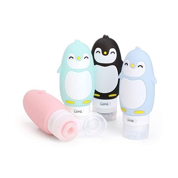 Flacon Vide Voyage Silicone, 4Pcs 90ml Ensemble Petites Bouteille de Voyage Anti Fuite Portables, Contenant Cosmetique Approu