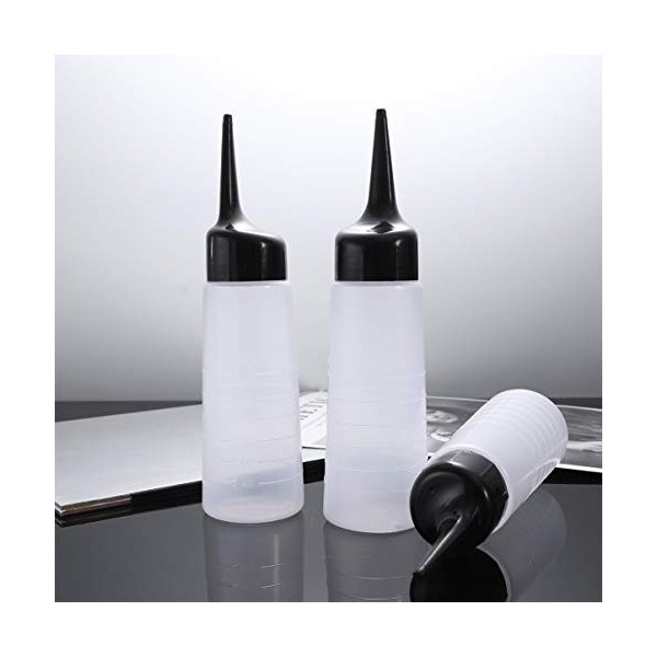 Lurrose Lot de 3 flacons applicateurs rechargeables en plastique pour coloration des cheveux et traitement du cuir chevelu Pe