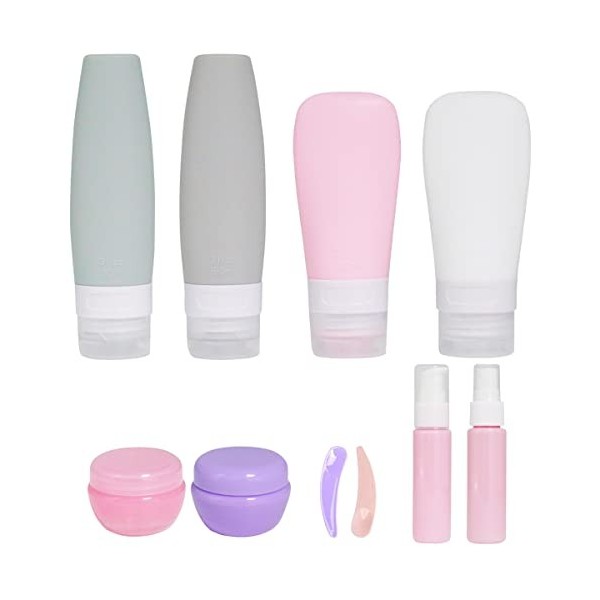 MEIYIDAY 10 PCS Flacons Kit de Voyage Silicone, Étanche Bouteille de Voyage Cosmétique, Reusable Bouteille Vide Contenant,pou