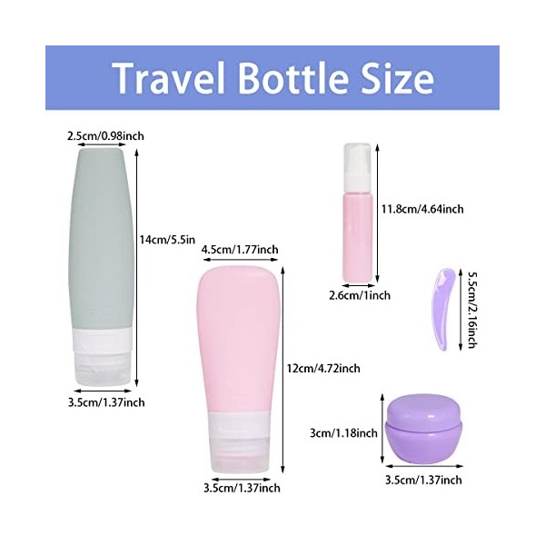 MEIYIDAY 10 PCS Flacons Kit de Voyage Silicone, Étanche Bouteille de Voyage Cosmétique, Reusable Bouteille Vide Contenant,pou