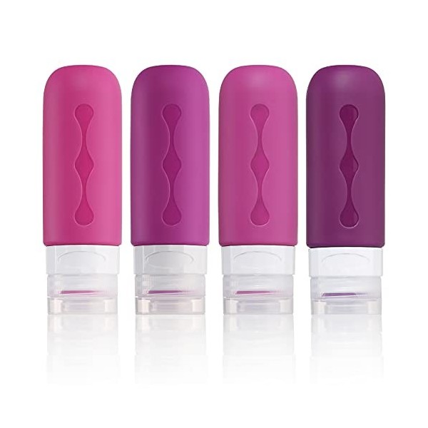 Gemice Lot de 4 bouteilles de voyage en silicone rechargeables et étanches pour lotions liquides, shampooings, savons et arti