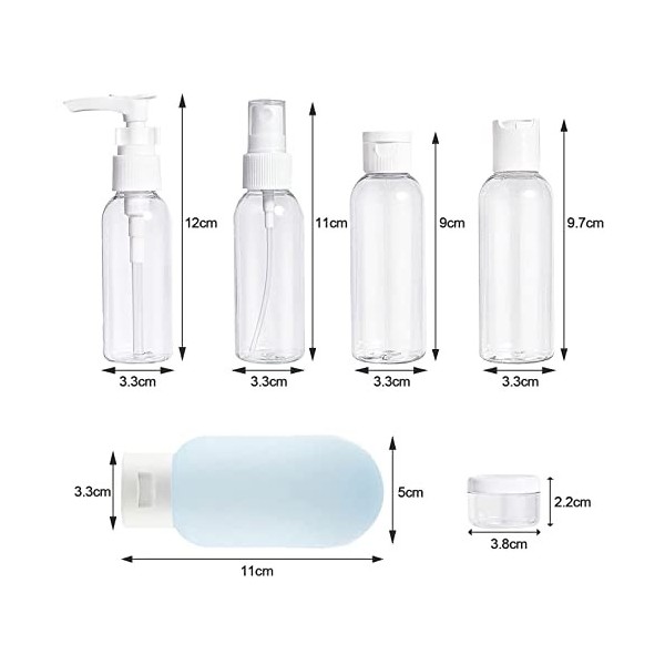 TSHAOUN 11 Pcs Flacons de Voyage, Bouteilles de Voyage en Silicone, Ensemble de Flacons de Voyage, Accessoires de Voyage Aéro