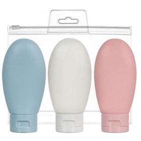 YKKJ Flacon Voyage 3Pcs Étanches Bouteille de et Sac à Cosmétiques Transparent, Vide 60ml, pour Les Produits Toilette Rose, B