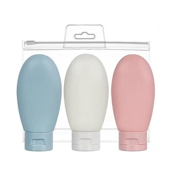 YKKJ Flacon Voyage 3Pcs Étanches Bouteille de et Sac à Cosmétiques Transparent, Vide 60ml, pour Les Produits Toilette Rose, B