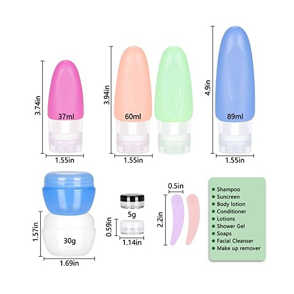 Mamowla Flacons de Voyage en Silicone, 10Pcs Étanches Bouteille de Voyage pour Shampooings Lotion Aéroport Contenant pour Hui