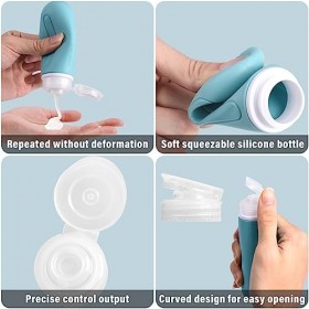 LoQuick 4pcs Flacons de Voyage en Silicone, Étanches Bouteille Vide de Voyage Accessoires de Voyage Aéroport Contenant pour S