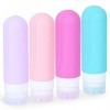 4 Pièces Étanches Bouteille de Voyage Silicone, Portable Rechargeables Contenant, pour Huile Solaire, Shampooing, Lotion, Gel