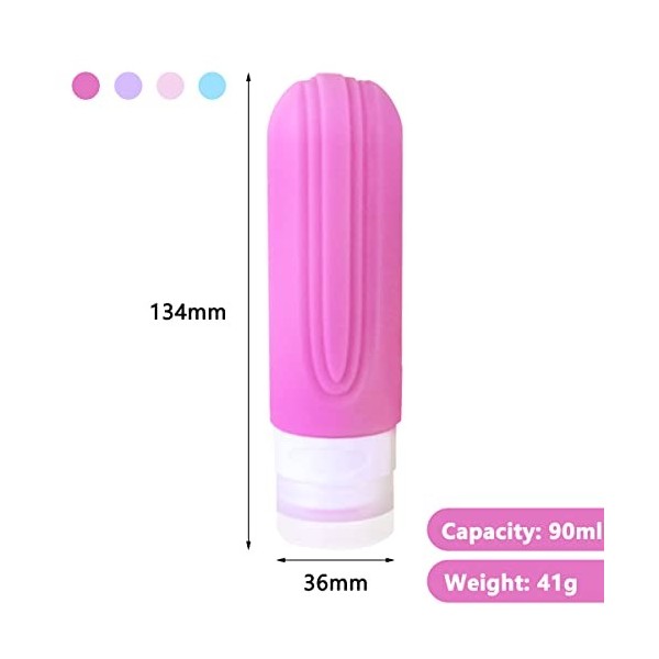 4 Pièces Étanches Bouteille de Voyage Silicone, Portable Rechargeables Contenant, pour Huile Solaire, Shampooing, Lotion, Gel