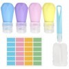 Sandiyago Flacons de Voyage 80ml, 4Pcs Étanches Bouteille de Voyage Silicone avec Étiquette et Brosse de Nettoyage, Bouteille