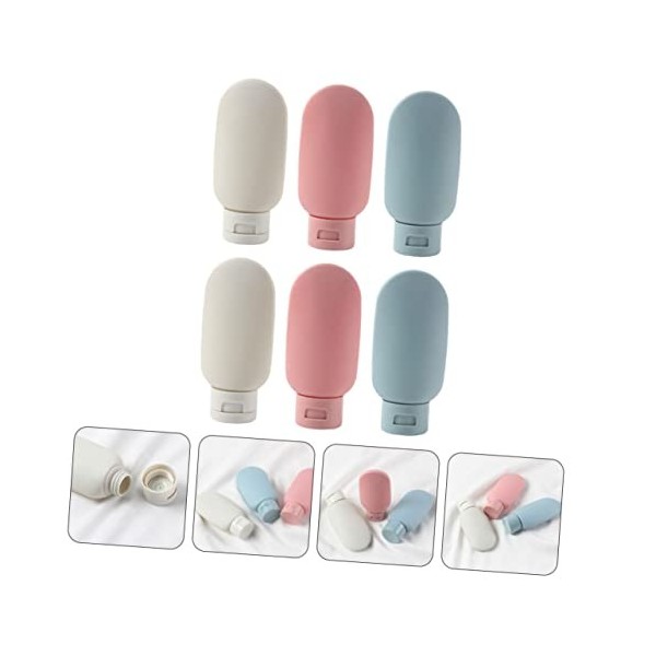 minkissy Lot de 6 flacons de voyage en silicone pour lotion de voyage, shampooing, liquide, shampoing, petite bouteille de ge