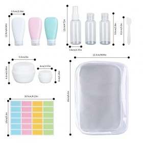 Lot de 12 bouteilles de voyage pour articles de toilette, 90 ml, anti-fuite, rechargeables, compressibles avec vaporisateurs,