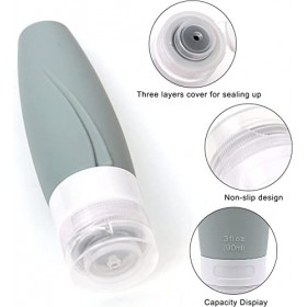 Lot de 4 flacons de voyage étanches en silicone Approuvé par la TSA sans BPA Flacon de rangement souple et réutilisable pour 