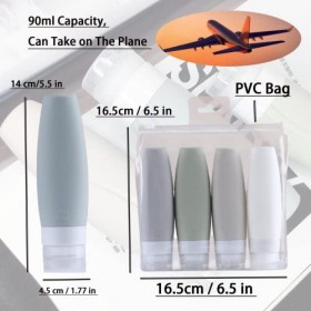 Lot de 4 flacons de voyage en silicone, étanches, rechargeables et compressibles pour lotion, shampooing, savon et articles d