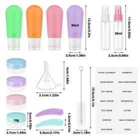 Heyu-Lotus Lot de 16 flacons de voyage pour articles de toilette, étanches et rechargeables, contenants de voyage avec sac, p