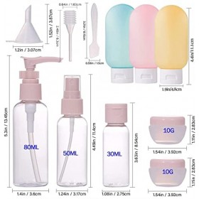 Emwel Lot de 11 flacons de voyage pour articles de toilette, accessoires de voyage, anti-fuite, rechargeables, compressibles,