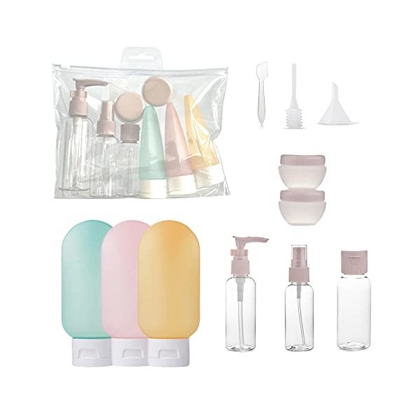 Lot de 11 conteneurs de voyage pour articles de toilette, étanches, rechargeables, compressibles, accessoires de voyage pour 