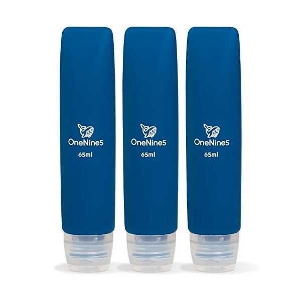 OneNine5 6-Pack of 65ml Grey Silicone & Reusable Travel Bottles. TSA/Airline Approved. With Squeezy, Refillable & Leak-Proof 