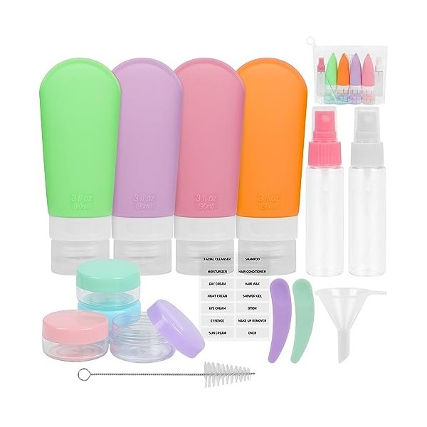 Chyaya Lot de 16 flacons de voyage pour articles de toilette rechargeables et étanches - En silicone - Accessoires de voyage 