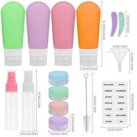 Chyaya Lot de 16 flacons de voyage pour articles de toilette rechargeables et étanches - En silicone - Accessoires de voyage 