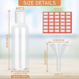 Lot de 6 bouteilles de voyage pour articles de toilette en plastique de 100 ml vides rechargeables avec entonnoirs et étiquet