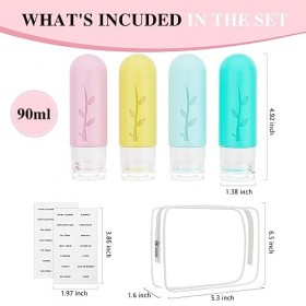 TEIVUL Lot de 4 flacons de voyage en silicone pour articles de toilette, 90 ml, portables, étanches, rechargeables, compressi