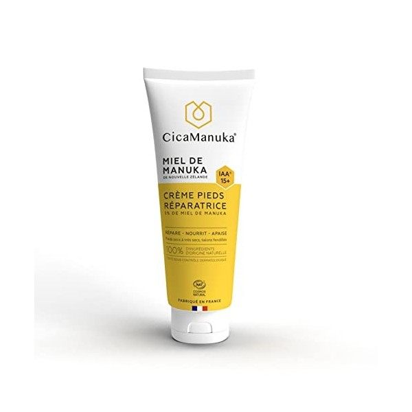 CicaManuka - Crème pieds réparatrice au miel de Manuka IAA15+ Répare les talons abîmés secs Certifié Cosmos Natural 75ml