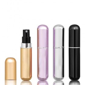 Lot de 4 mini atomiseurs de parfum rechargeables et portables de 5 ml - Pour voyage daffaires doré vif, argent, rose, noir 