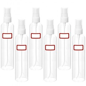 Foxbown Lot de 6 flacons pulvérisateurs rechargeables avec étiquettes, 40 ml, vides et transparents à brume fine