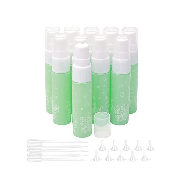 Pxyelec Lot de 10 flacons pulvérisateurs, 10 ml rechargeables en verre bleu avec 10 entonnoirs et 5 compte-gouttes, des huile