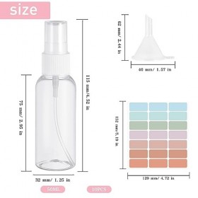 Lot de 10 flacons vaporisateurs de 50 ml en plastique transparent,Petites bouteilles vides rechargeables,Brume fine avec ento