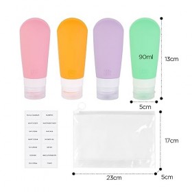 Giloty Flacon Voyage, Étanches Contenant de Voyage Silicone 90ml, 4 Pièces Kit Voyage Avion, Flacon Voyage Avion pour Huile S