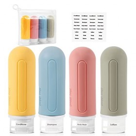Flacon Voyage Silicone Contenant Voyage Étanches,Flacon Vide Voyage avec Étiquette et Sac EVA,89ml pas 100 ml Kit Voyage Avio