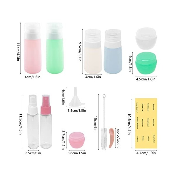 Flacons de Voyage, 16 Pièces Portable Bouteilles de Voyage en Silicon, Anti-Fuite, Rechargeables, Voyage Accessoires pour Lot