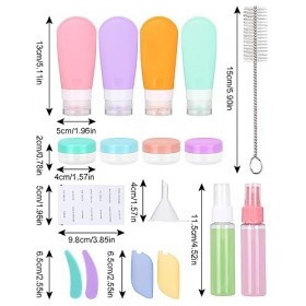 Flacon Voyage Avion, 18 Pièces Bouteille de Voyage Silicone, Contenant Voyage, Kit Voyage Avion 90ml, Ensemble de Voyage Port