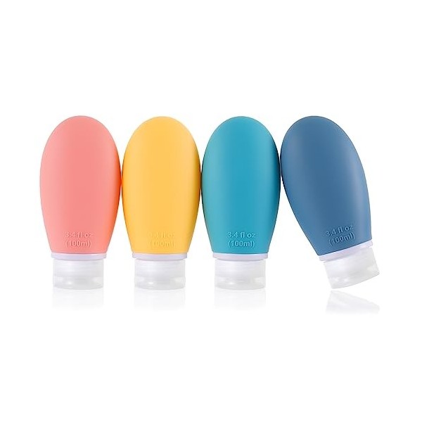 Flacons de Voyage,4pcs 60ml Étanches Bouteille de Voyage Silicone,Rechable Rechargeable Portable Vide de Voyage Bouteilles Ac