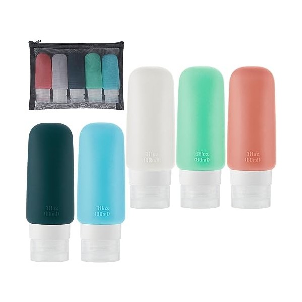 Flacons de Voyage, 5pcs Étanches Bouteille de Voyage Silicone, 88ml Rechable Rechargeable Portable Vide de Voyage Bouteilles 