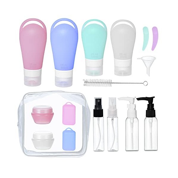 Flacon Voyage en silicone ensemble de 16 pièces , Ensemble de Flacons Voyage Anti-Fuites Approuvé par la TSA pour Shampooing