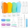 100mlX4 Flacons de Voyage, Bouteille de Voyage Étanches Silicone, Anti-Fuite, sans BPA, 17 Pièces Ensemble Flacons Voyage Aér