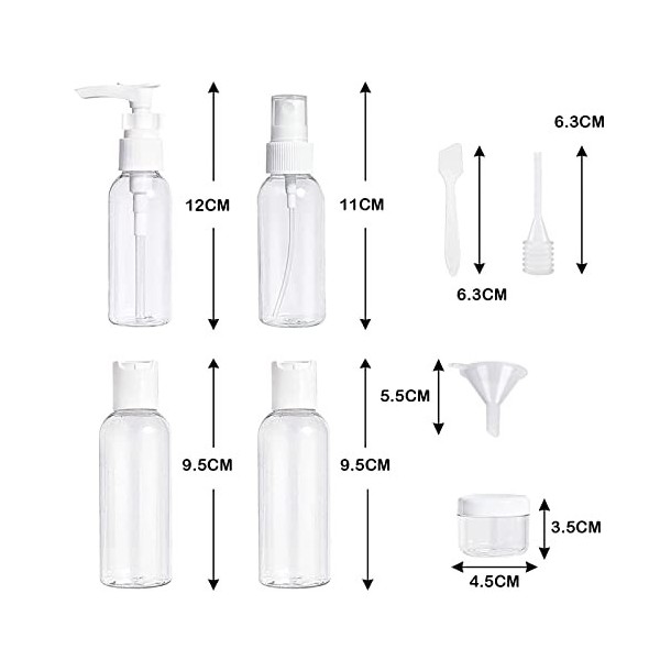 9 Pièces Ensemble Bouteilles de Voyage, Contenant Liquide de Bouteille Cosmétique Portable, Ensemble de Contenants de Voyage 