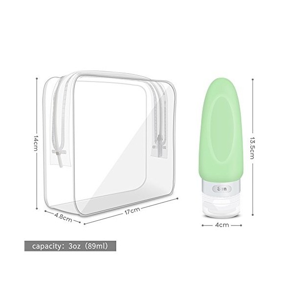Opret Flacon de Voyage en Silicone, 4 Pcs 89ml Étanches Bouteille Vide Contenant Kit avec Étiquettes pour Shampoing, Lotion e