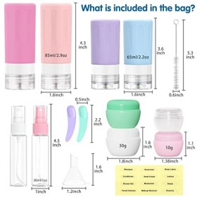 Lot de 16 Flacons de Voyage, Contenant Voyage, Bouteille De Voyage Rechargeables, Accessoires De Voyage pour Shampooing, Loti