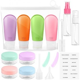 Lot de 17 bouteilles de voyage à remplir, pour cosmétiques, cosmétiques, voyage, conteneurs anti-fuite, petits tubes vides en