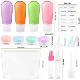 Lot de 17 bouteilles de voyage à remplir, pour cosmétiques, cosmétiques, voyage, conteneurs anti-fuite, petits tubes vides en