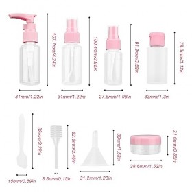 Flacon de Voyage, PARFCO 11 Pièces Travel Kit, Petites Bouteilles de Voyage en Plastique, Kit Avion Trousse de Toilette, pour