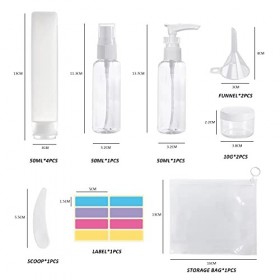 Lot de 6 flacons de voyage de 50 ml, flacon pulvérisateur transparent, flacon de voyage pour articles de toilette . avec sac,