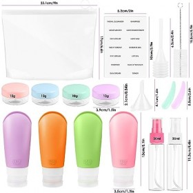 Jognee 17 Pièces Flacons de Voyage en Silicone, Revivoer Flacon Voyage Rechargeable et Étanche Contenant Voyage sans BPA Set 