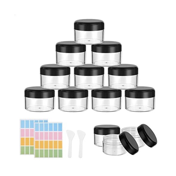 Flintronic 10PCS - 50g/50ml Petit Pots Vide Cosmétiques, Contenants Cosmétiques Pot Échantillon Transparent avec Spatule et É